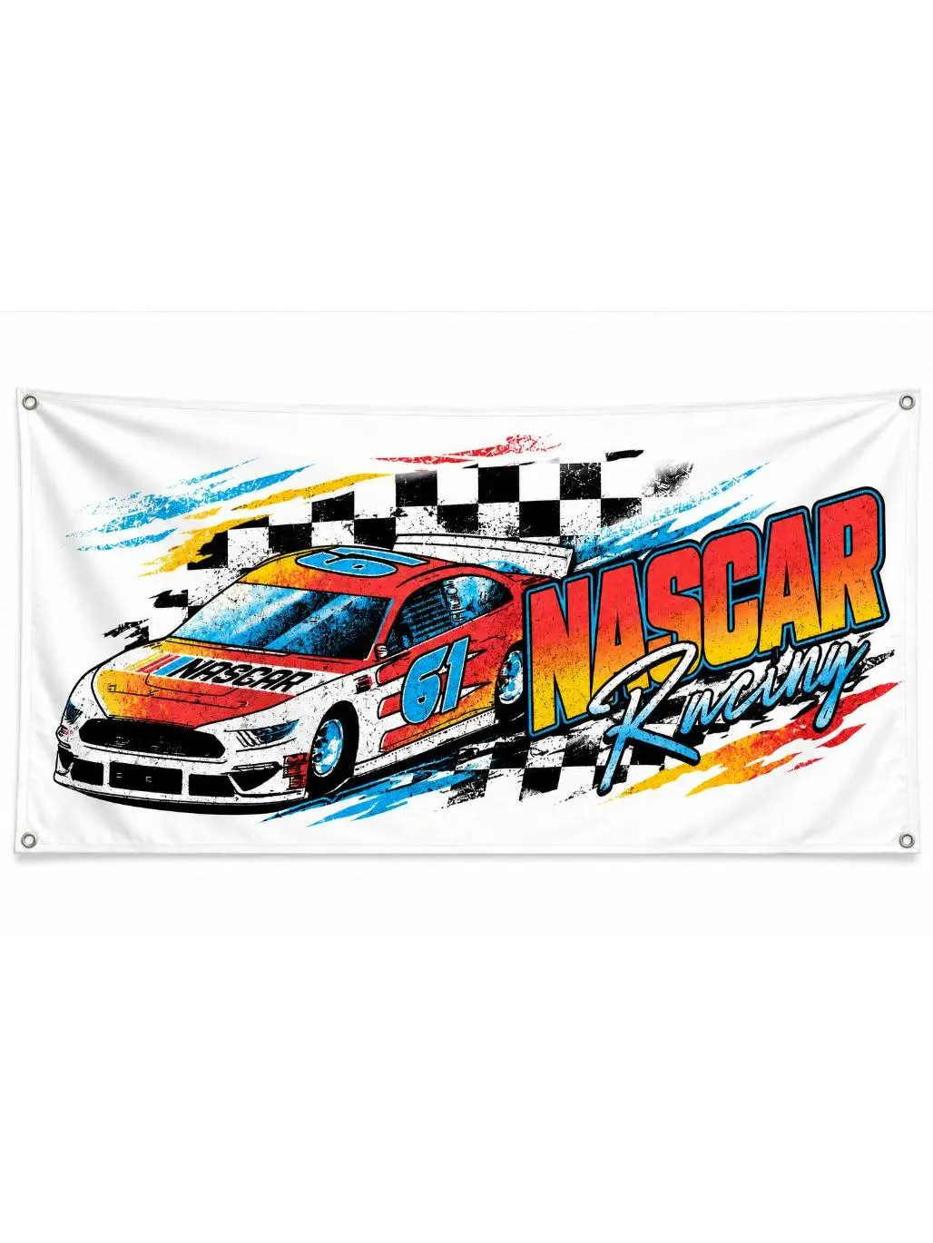 NASCAR Racing Wall Flag, Vintage Race Car Checkered Flag Banner, Racing Fan Room Decor, Garage Wall Hanging, Man Cave Decoration, Motorsport Gift for Men, Dorm Bedroom Decor