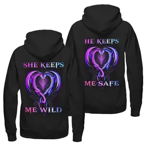 He Keeps Me Safe Couple Hoodie, She Keeps Me Wild Matching Outfits