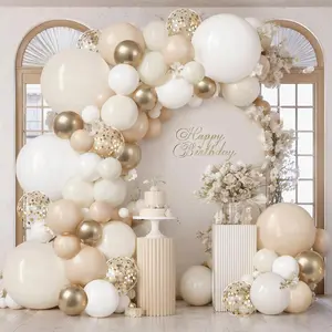 Sand White Gold Balloon Arch Kit,Light White Ivory Beige Nude Balloons and Chrome Gold with Confetti Balloon Garland for Neutral Birthday Wedding Engagement Bridal Shower Boho Party Decorations