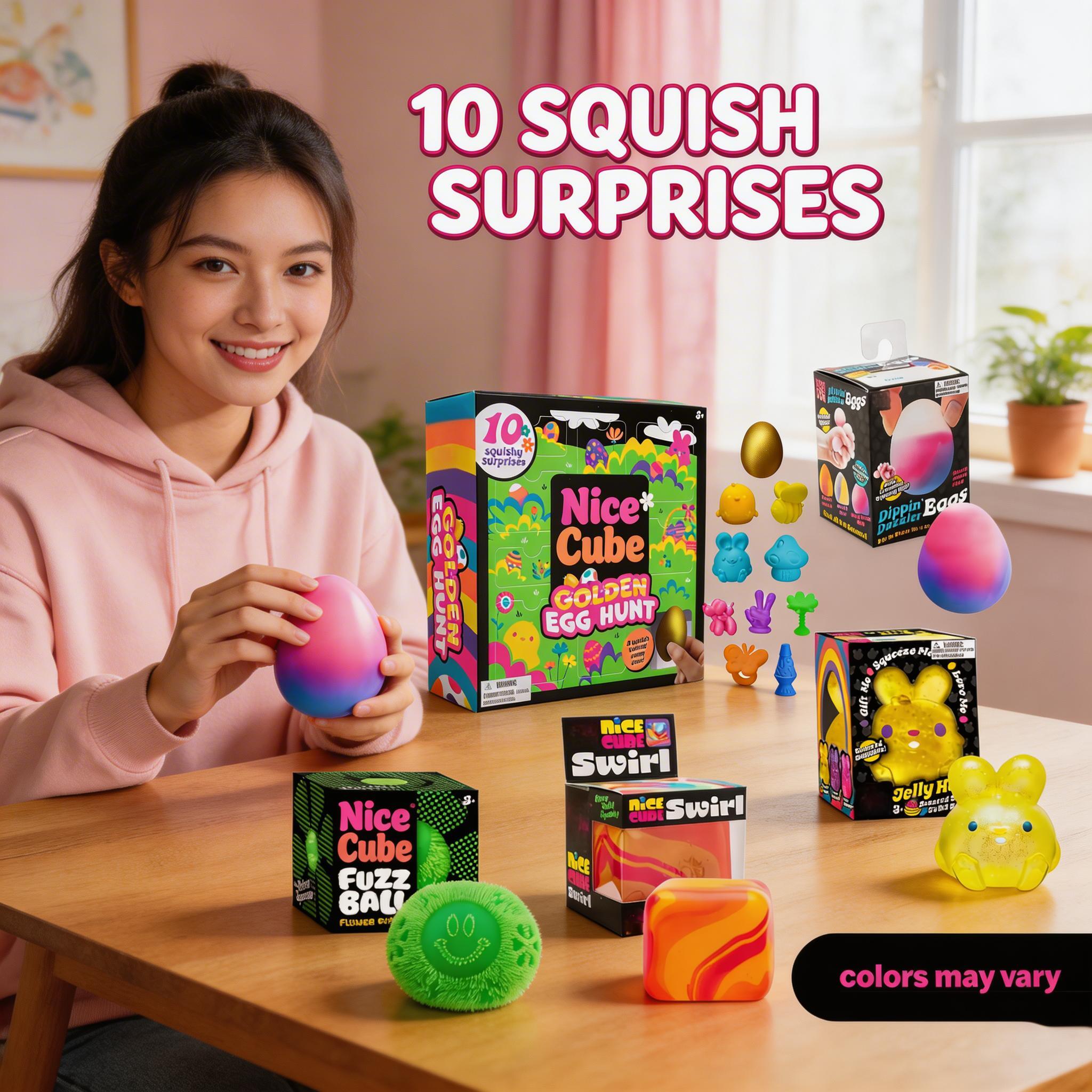 Easter Golden Egg Discovery Set – 5 Squishy Toys with Various Textures & Fillings, Ages 3+