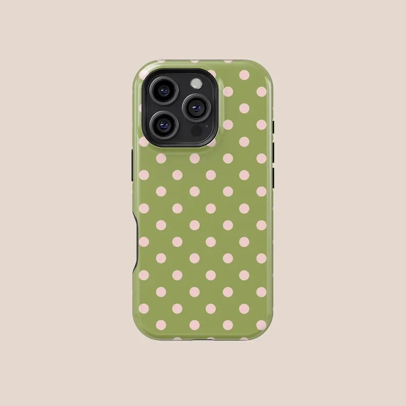Olive Green and Pink Polka Dot Phone Case - Compatible with iPhone and  Samsung phones | Aesthetic style, waterproof and shockproof smartphone case  with full protection, double-layered and detachable, stylish gift idea. -
