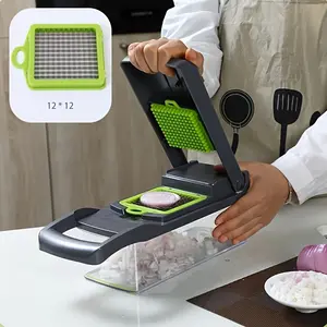 16-In-1 Multi-Functional Vegetable Slicer Set, Manual Food Chopper with Storage Container, Filter Basket, Safety Guard, Ideal for Potatoes, Onions, Carrots, Garlic