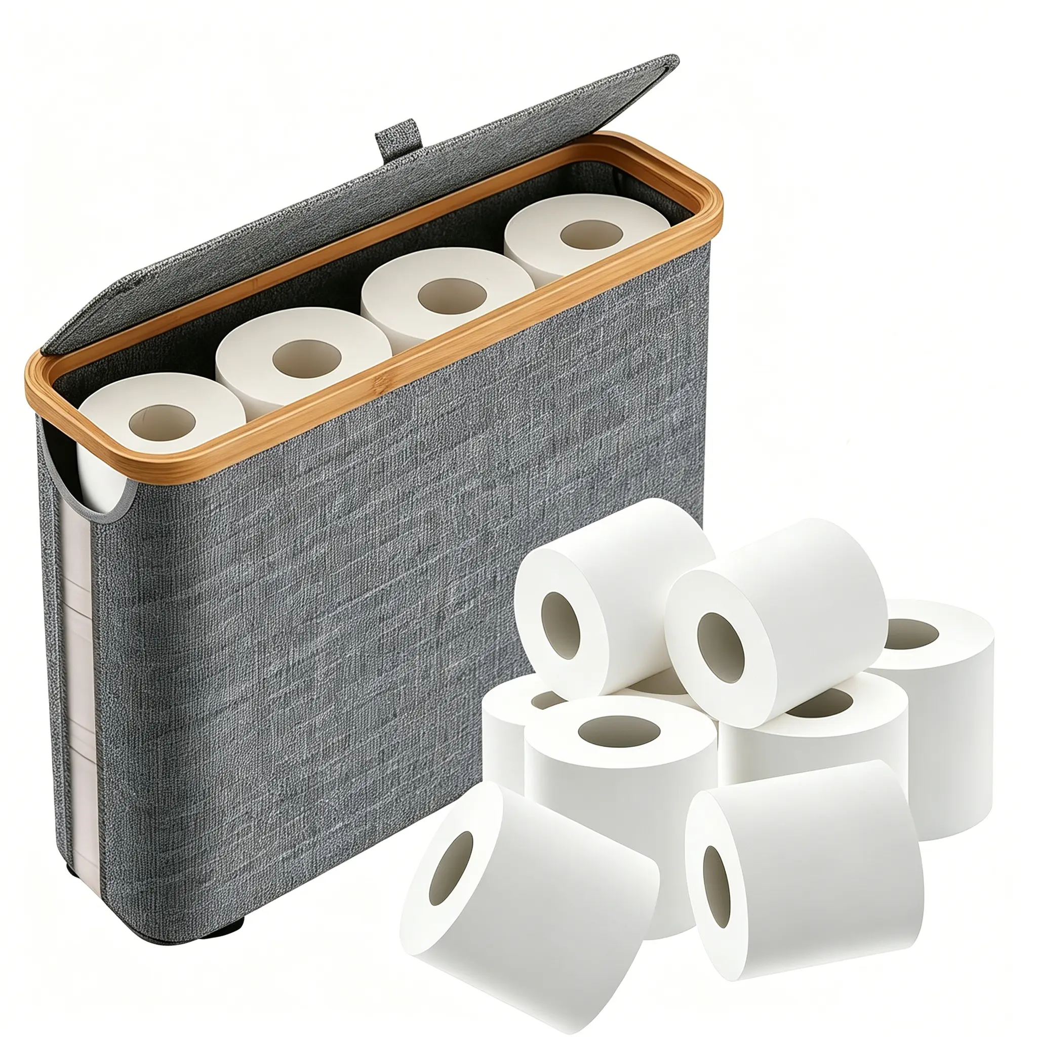【Summer Sale Deals】High-Quality Waterproof Oxford Fabric Bathroom Toilet Paper Storage Box - Slim, 30L Gray, 12-Roll, Stackable, Collapsible, Double-Sided, 6.7 Inches Deep, Anti-Slip Base #SummerVibes