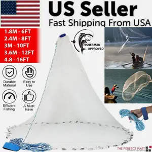Fishing Cast Net Bait Easy Throw Hand Cast Strong Nylon Mesh USA