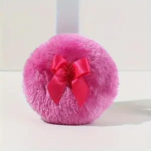 Large-sized fluffy makeup sponge - Ultra-soft and washable makeup sponge with a pink bow, suitable for face and body, can be used wet or dry, and is compatible with loose and pressed powder forms.