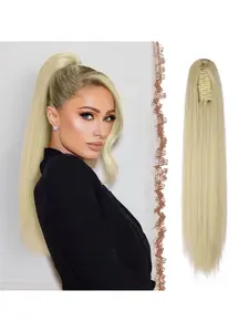 Synthetic Hair Extension Ponytail Clip, Glueless Clip In, Synthetic Extensions, Long Straight High Ponytail, Elegant Style for Women, Daily Wear, All Seasons