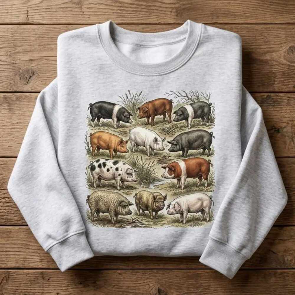 Pig Breeds Sweatshirt Pig Graphic Tee Vintage Country Shirt Pig Lover Gift Hoodie Unisex#23