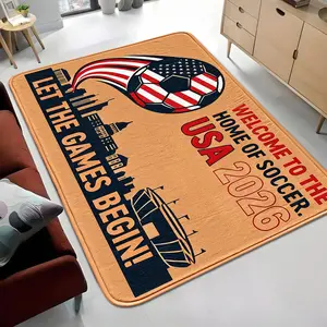 American Football Theme Living Room Rug, Flag Print Non-Slip Carpet, Fan Decorative Mat, Indoor Soft Comfortable, 0.8cm Thickness