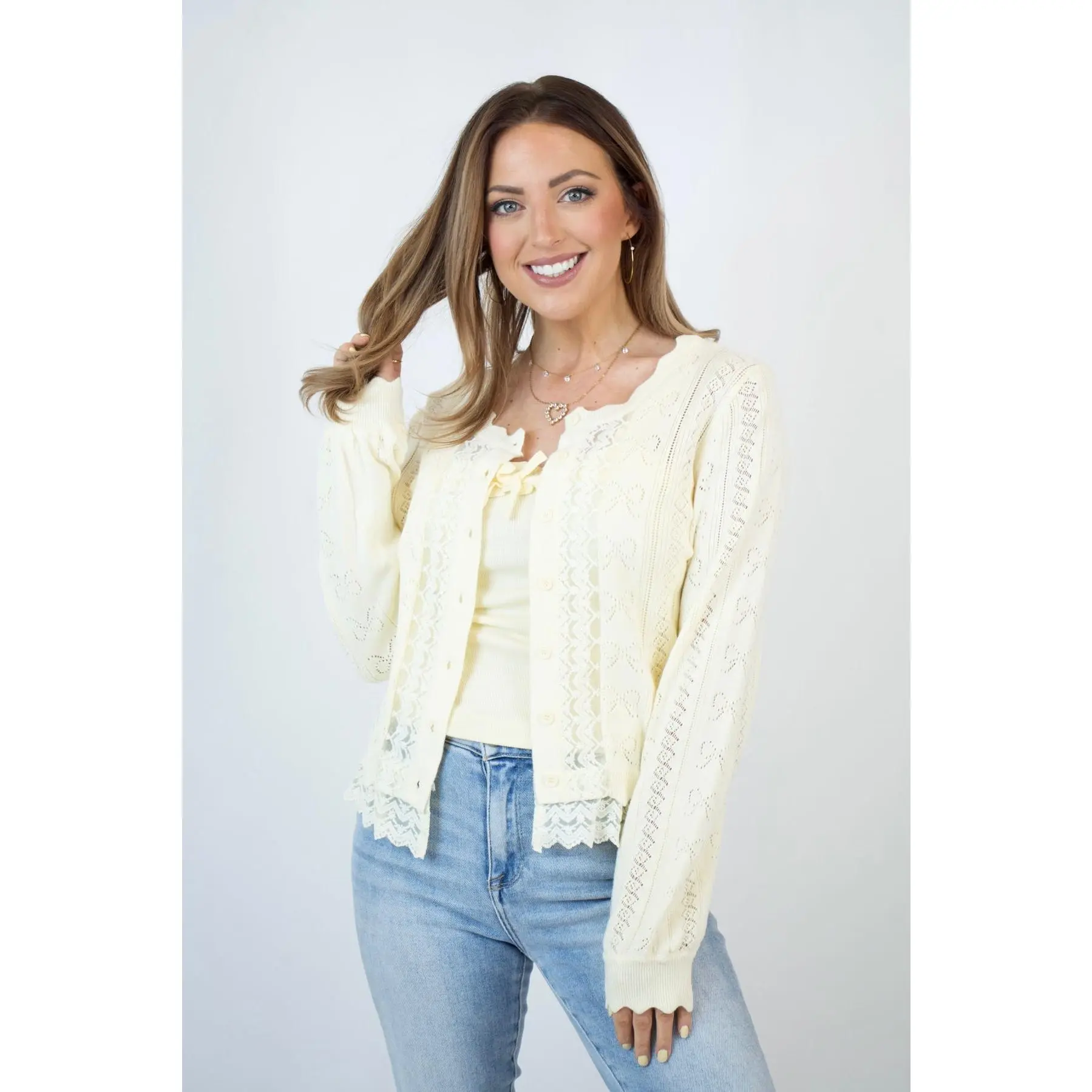 Alyssa Pointelle Lace Detail Cardigan