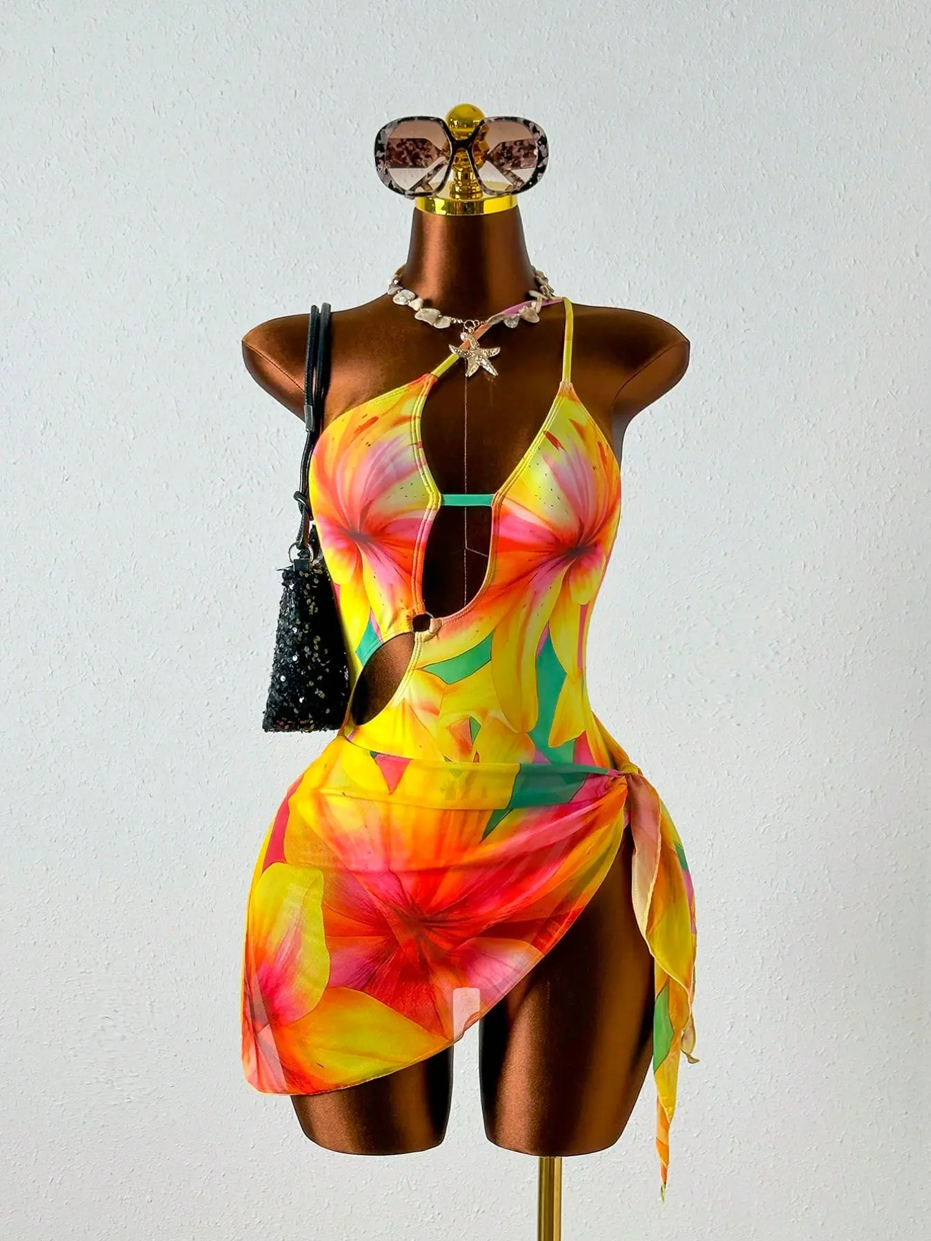 Women's Fashion Two-Piece Swimsuit Set, Stylish One Piece Swimwear, Floral Swimsuit, Tropical Print Swimsuit, Comfortable Beach Wear, Beachwear Swimwear, Perfect for Pool & Vacation