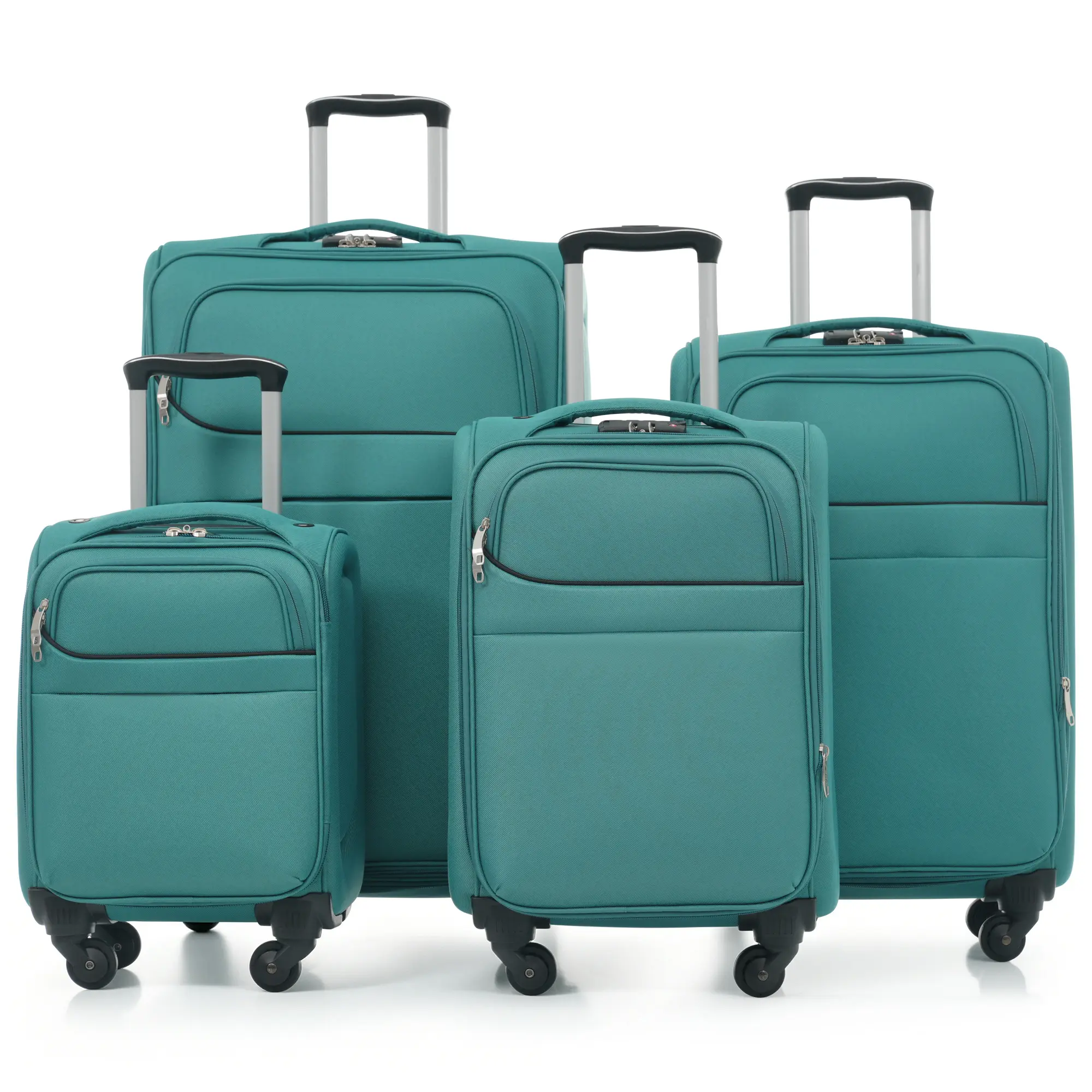 4-Piece Softside Luggage Set with Spinner Wheels, Expandable Suitcases, TSA Lock, 18/22/26/30 Inch, Blue Green Polyester