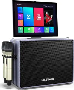 MASINGO Professional Karaoke Machine with Built-in 15” Tablet & WiFi +2 UHF Wireless Microphones - Rechargeable Device with Charging Cable and Cordless Equipment - Best Gift for Adults, Kids, Boys & Girls, Smartphone Chargeable - Alto X6