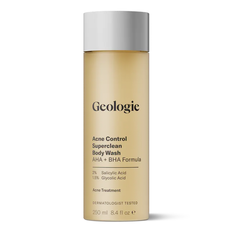 Geologie Acne Control Body Wash | Exfoliating AHA + BHA Cleanser for Men & Women | Reduces Bacne & Body Breakouts