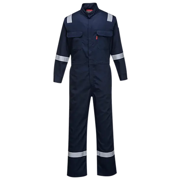 Portwest FR94 Iona Men's Bizflame Coverall, Flame Resistant Workwear with Reflective Tape, Dual Hazard Protection, Industrial Wash, Right Fit, 3XL - Navy