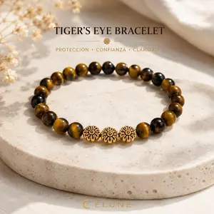 Natural Tiger's Eye Bead Bracelet 6mm Adjustable Elastic Strap for Protection Strength Confidence