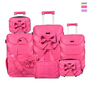 Family Travel 10-Piece Luggage Set with Explosion-proof Zipper Cup Holders USB Ports TSA Connectivity 360° Wheels Bow & Luggage & Tote Bag & Cosmetic Bag Durable Versatile Portable Suitcases