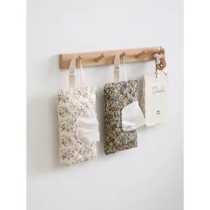 2Pcs Hanging Floral Wet Wipes Bag - Beige All Over Print Textured Pattern Lightweight Portable Tissue Organizer, Multipurpose Storage Pouch for Daily Use