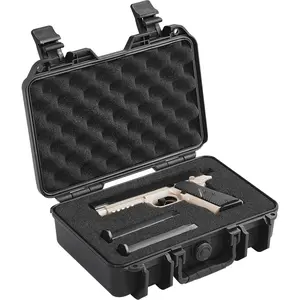 Durable Hard Pistol Case with Pre-Cut PU Foam Interior, Lockable Latch, and Rugged Exterior for One Handgun; Protective Travel Case with Foam Dividers, Impact-Resistant Shell, Anti-Slip Handle, and Secure Transport