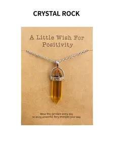 Crystal Hexagonal Topaz Pendant Necklace, Includes Motivational Pocket Blessing Card, Stress Relief Chakra Energy Jewelry, Unisex Fashion Gift