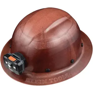 60447 Hard Hat, Full Brim Class Series Hard Hat with Rechargeable Headlamp, Sweat-Wicking Sweatband, Top Pad, Brown