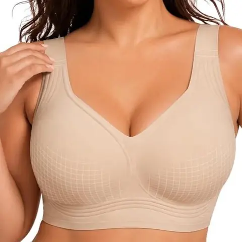 PoseFree Women's Jelly Wireless Bralette - Silky Nylon Underwear for Women, 4-Layer 360° Jelly Strip, Adjustable Strap, Full Coverage Minimizer Bra for Large Breasts, Seamless Back Smoothing Everyday T-Shirt Bra
