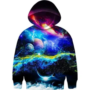 A 3D hoodie with a dazzling universe and starry sky, a sci-fi and trendy item that wears the Milky Way and planets on your body