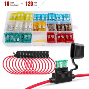 120 Pcs Standard Blade Fuse 5A/7.5A/10A/15A/20A/25A/30A AMP Assorted Set With 10 Pack 14AWG ATC/ATO Inline Fuse Holder, 2 Years Warranty, 1 Count (Pack of 10)