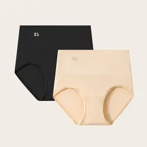 BODYTIPS High Waist Seamless Women Briefs 2-Pack, Laser Cut Anti-Roll Tummy & Hip Contour Underwear, 4-Way Stretch Daily Panties S-3XL, 1 Nude & 1 Black Included
