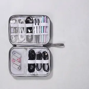 Electronics Organizer Travel Case Portable Waterproof Cable Organizer Bag for Small Charging Cords Cables SD Card Grey