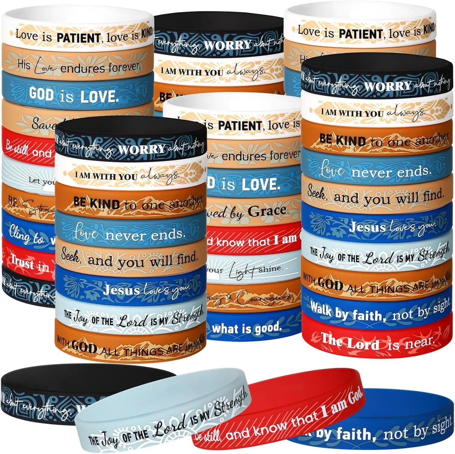 120-Count Classic Unisex Rubber Christian Scripture Affirmation Bracelets, Bulk Inspirational Wristbands, Fashion Accessories for Women, Faith Decor Christmas Gift