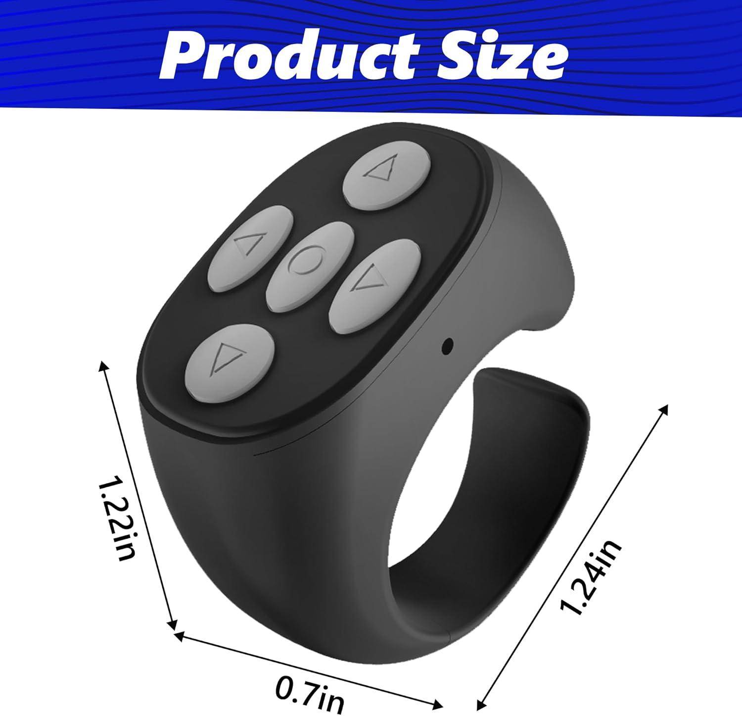 Fingertip Wireless Bluetooth Remote Control, Scrolling Ring Bluetooth Page Turner for Cooking, Yoga, or Running, for Short Video Music, Compatible with iPhone & Android, Charcoal