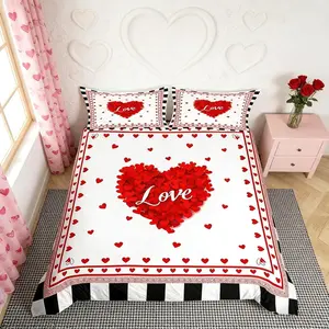 Love Duvet Cover Set,Red Love Heart Print Comforter Cover,Valentine's Day Bedding Set for Lovers Couples and Adults Lightweight Bedspread Cover,No Comforter,summervibes