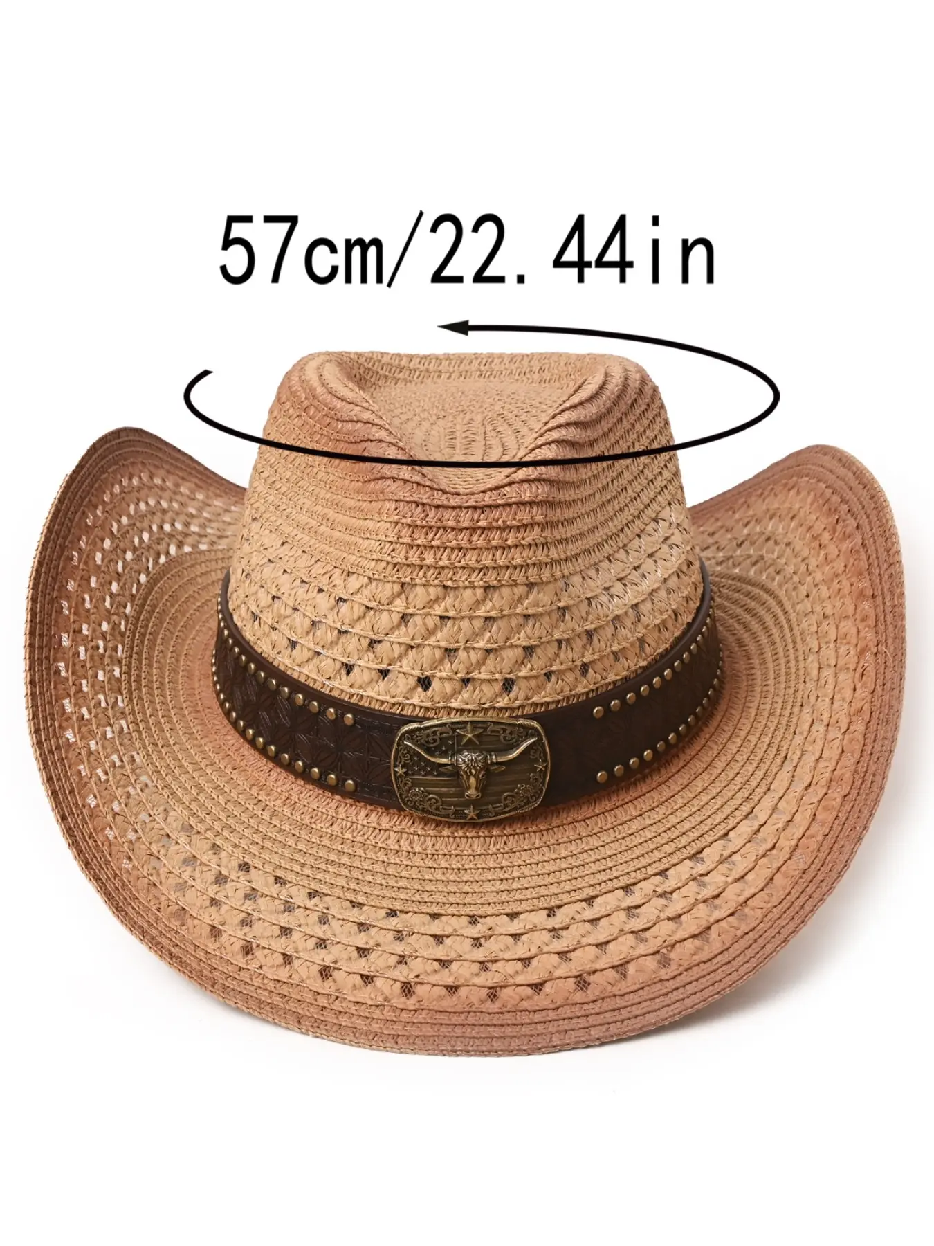 Breathable Hollow Out Straw Hat Western Cowboy Style, Metal  display picture 3