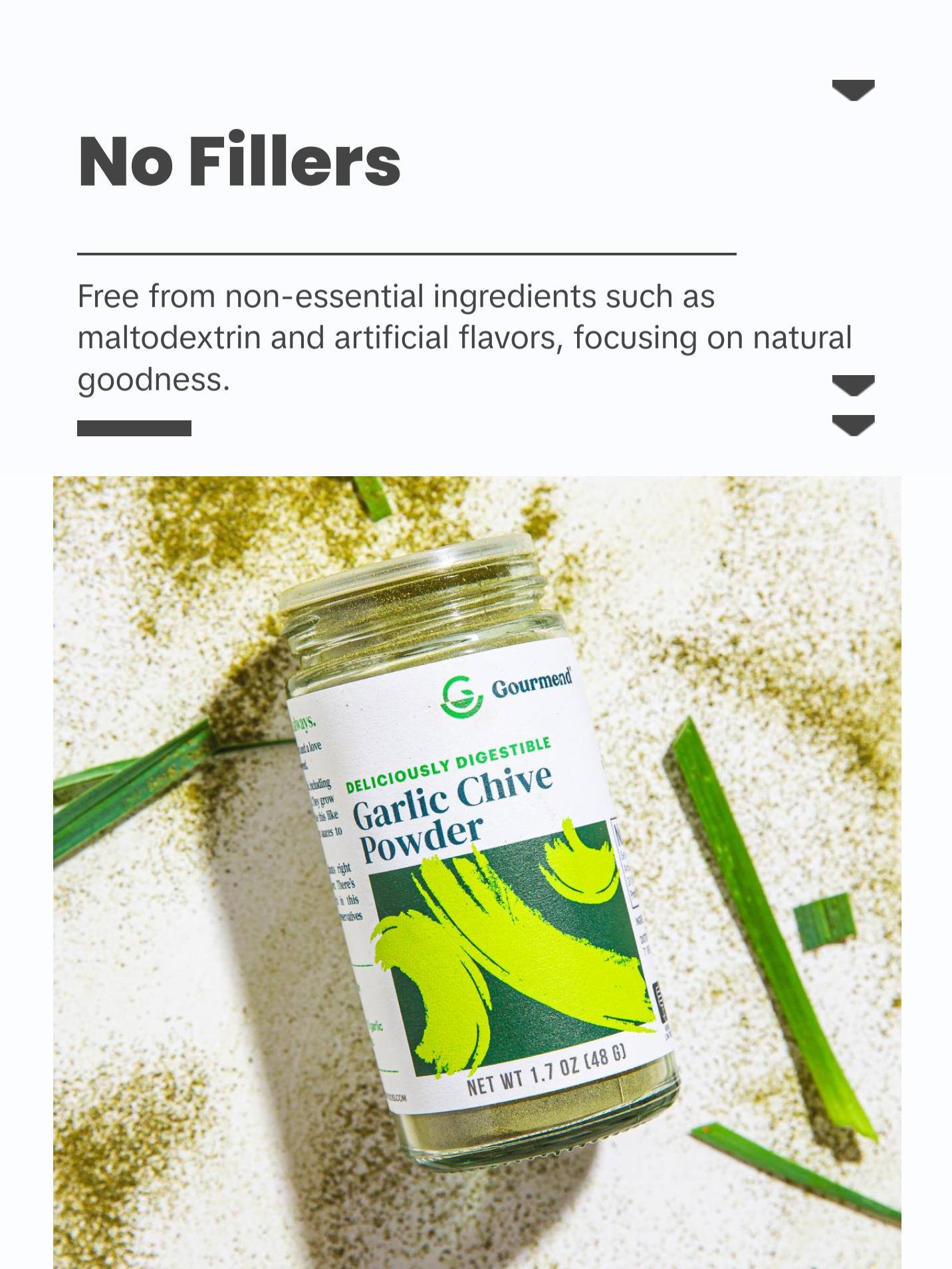 Gourmend Foods Garlic Chive Powder – Low FODMAP, Filler Free, Gluten Free, 100% Natural, No Corn Starch, Maltodextrin, "Flavors" or Other Fillers