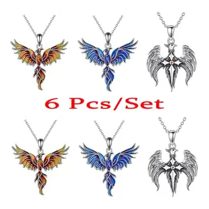 6Pcs/Set Creative Fire Phoenix, Blue Phoenix, White Phoenix Pendant Necklaces - Perfect Gift For Christmas, Birthday, Valentine's Day, Anniversary, Graduation (For Her, Him, Friends, Family) - Elegant Fashion Accessories For Daily Outfits