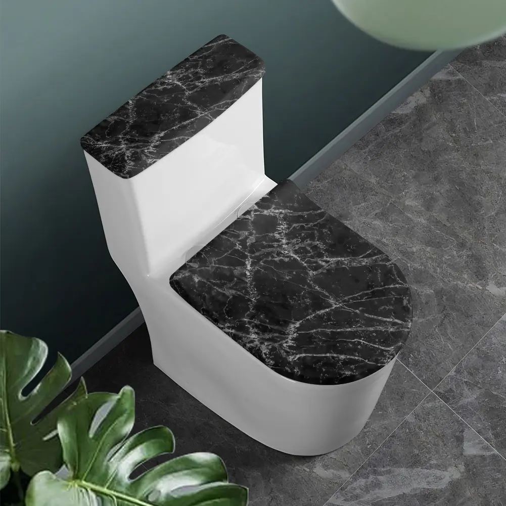 Toilet Seat Cover Set of 2 Tank cover set Soft Stretchable Polyester - Marble Print Washable Toilet Lid Covers for Men Women- Fit Most Round and Elongated Toilet Keep Bathroom Clean, Perfect for Apartment Dorm Guest Bathroom Renovation