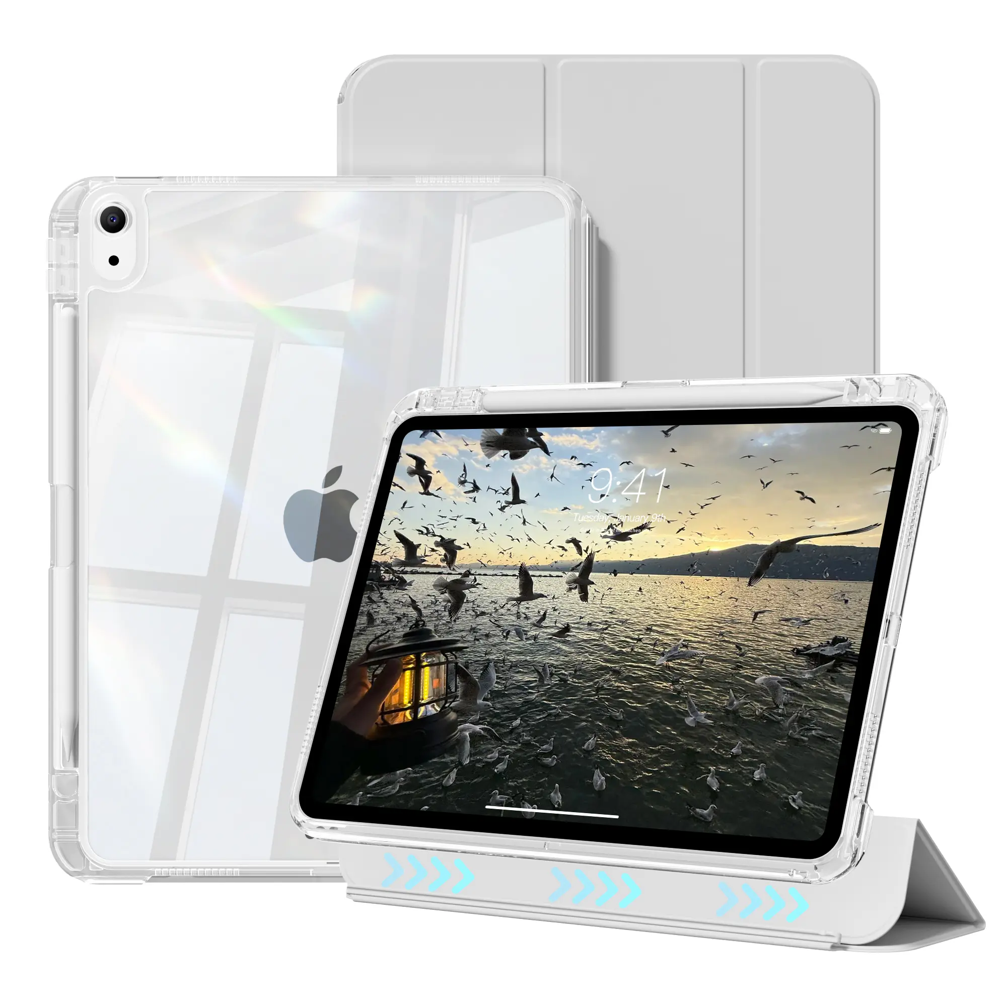 Case for iPad Air 11″(M4/M3/M2),iPad Air 5th/4th Gen 10.9″,iPad(A16)11th/10th Gen 2025/2022 (11″/10.9″),iPad 9th/8th/7th Gen 10.2″,Detachable and independent,Soft TPU Cover & Hard Clear Back Built-in Pencil Slot & Auto Sleep/Wake