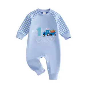 Newborn Baby Easter Clothes - Infant Plaid Heart Sweatshirt Jumpsuit Romper, Cute First Easter Outfit for 0-3, 6, 12, 18 Months Girls & Boys