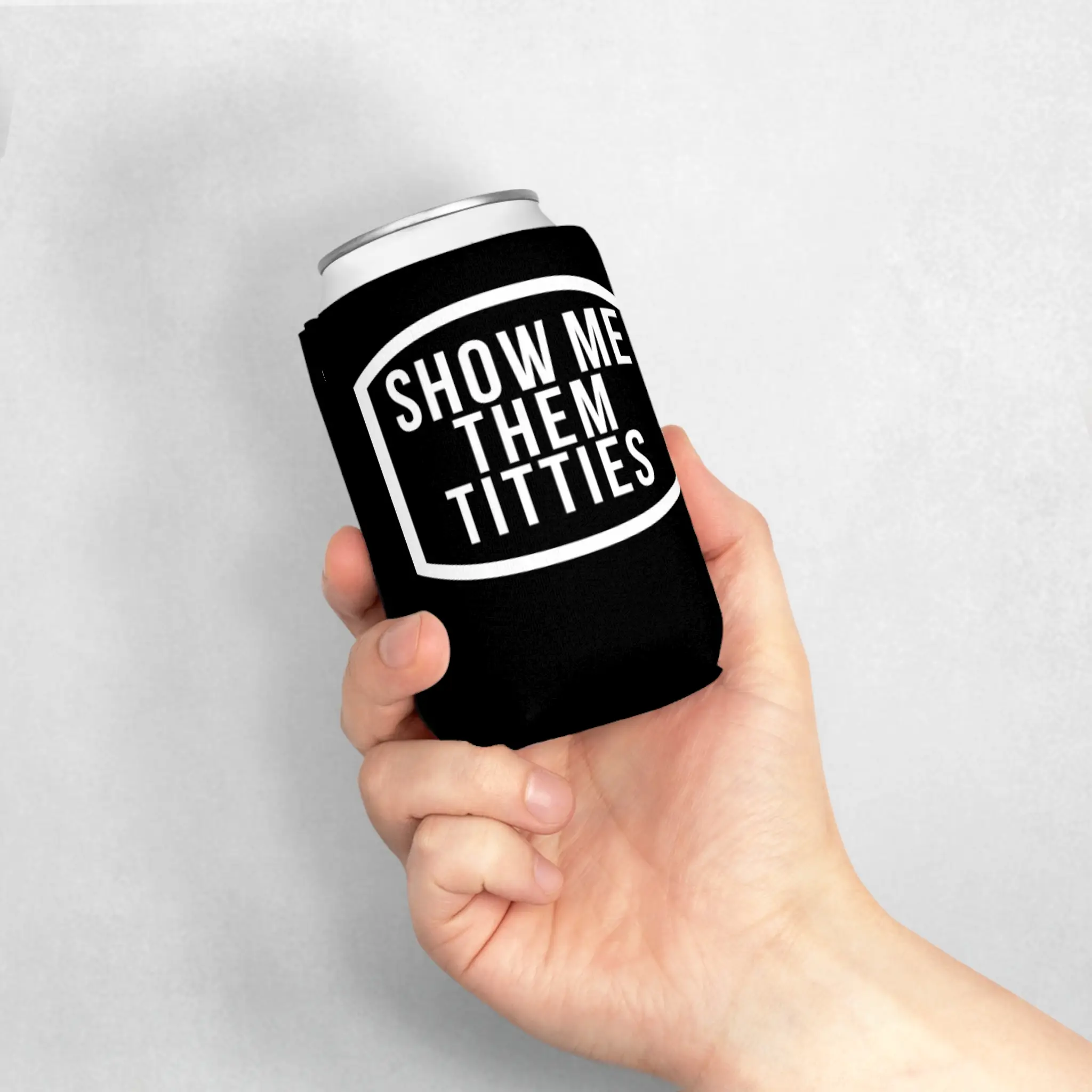 Show Me Them Titties Beer Can Sleeve - High-Quality Party Drinkware for 12 oz. & 16 oz. Cans, 16 oz. Bottles, Indoor & Beach Use - Utensils, Kitchen