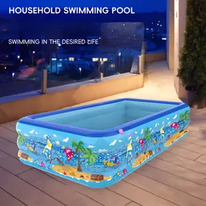 Inflatable Top Ring Swimming Pool, Family Size PVC Paddling Pool with Multiple Components - Electricity-Free, Home Swim and Play Pool with Thickened Marine Ball Pit Design