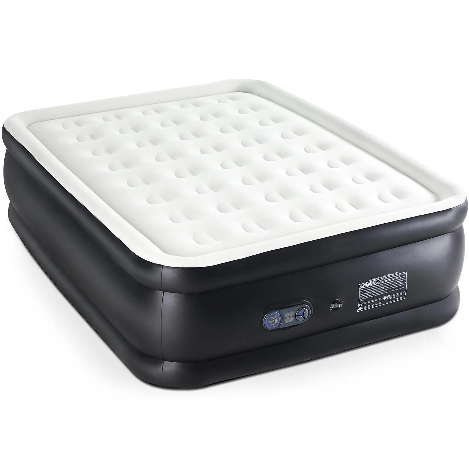 Portable Quick-Inflate Double Height Inflatable Air Mattress for Couples - 16in-18in Airbed with Built-in High-Capacity Pump, Adjustable, Non-Slip Bottom, Moisture-Wicking, Anti-Scratch for Camping, Outdoor Use, Portable Airbed
