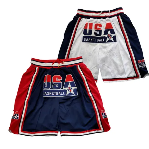 2025 Men's 4-Pocket Stretchable Cut Basketball Shorts - 1992 USA Dream Team Embroidery, Gym Outfits, Gymwear, American Sizes, Big Size Blue White, Court Use, Accepting Wholesale and Retail