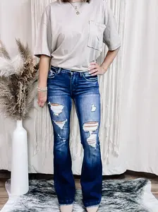 Taylor Mid Rise Dark Wash Distressed Flare