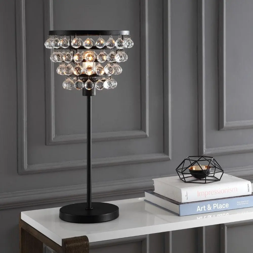 JONATHAN Y Buckingham Crystal/Bronze Metal Table Lamp - Warm Lighting Incandescent Fixture with Faceted Beads, 60W Max, for Bedroom, Living Room, Artistic Decorative Lamps, Bases & Shades, Glamour-Industrial, Indoor Use