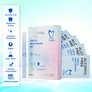 Teefy Teeth Whitening Kit Alcohol-Free 14 Strips & 1 Portable Pen Complete Whitening Coverage Gentle for Sensitive Teeth Vegan Formula Fresh Mint Flavor