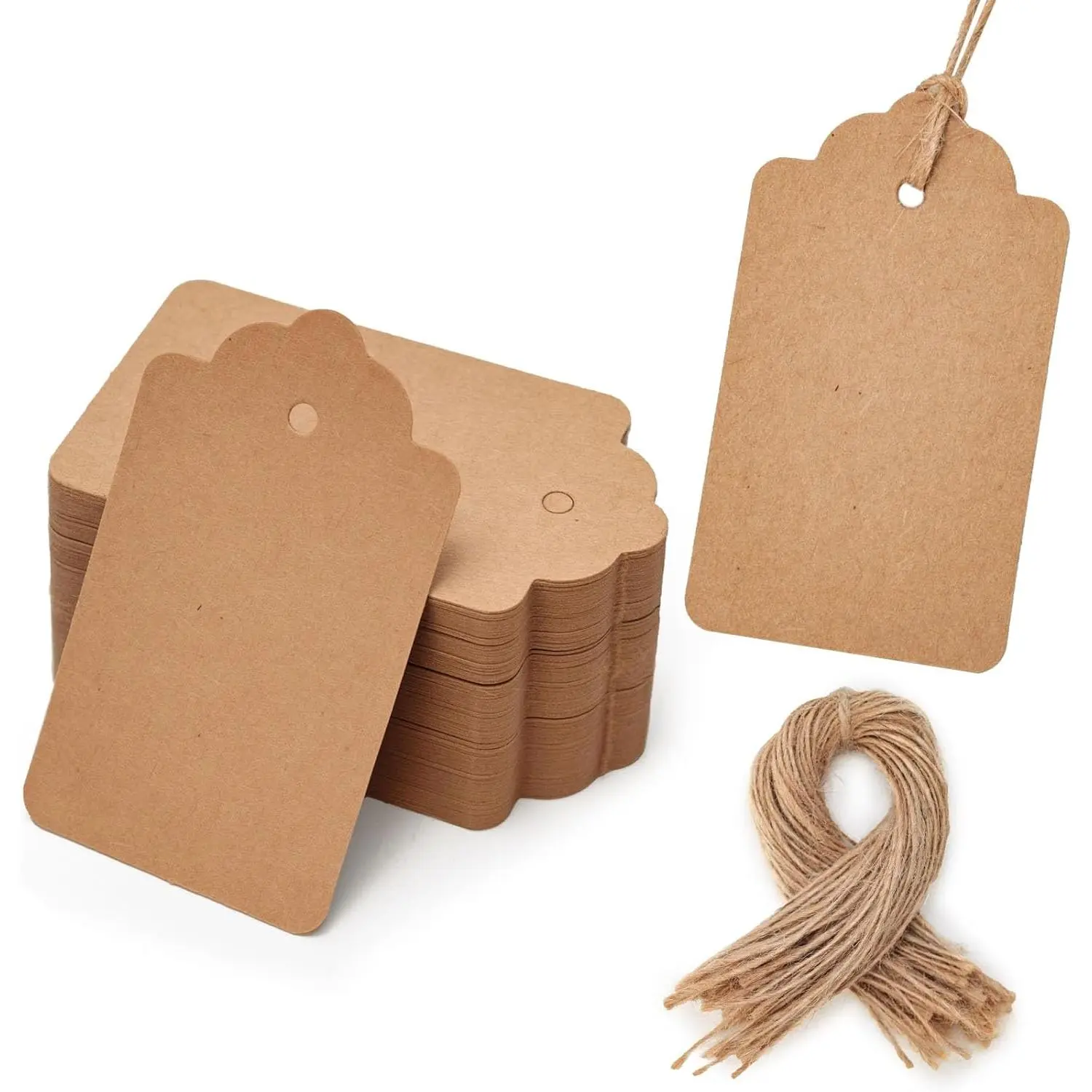 100 count  Tags with String Attached, 1.7 x 2.8 inch  Paper Hang Tags for Clothes DIY Crafts Wedding Holiday (Brown)