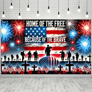 2D Flat Military Salute "HOME OF THE FREE BECAUSE OF THE BRAVE" Tribute Flag, Polyester Fabric, Banner Decorations for Festivals/Party Celebrations, Holiday Photo Background Tapestry, Indoor/Outdoor Yard Decoration Flag, Festival Celebration Accessories