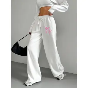 Women's Bow Print Sweatpants, Casual Streetwear Jogger Pants for Daily Wear, Ladies Bottoms for Fall & Winter