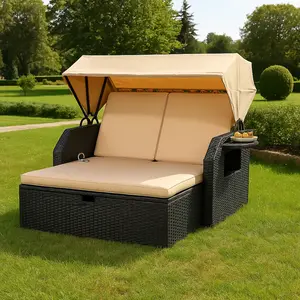 Foldable Sunshade Double Canopy Outdoor Lounge Sofa