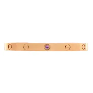Pre-owned Cartier Love Cuff Bracelet 18K Rose Gold with Pink Sapphire by Rebag